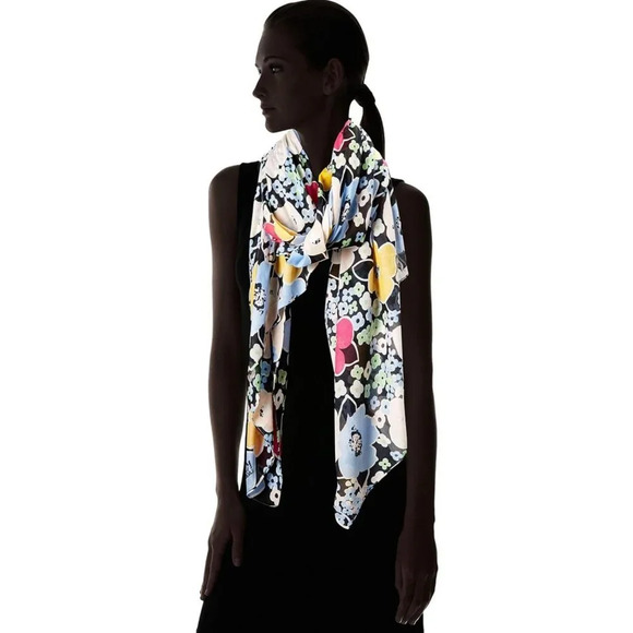 Karl Lagerfield Womens Floral Print Modal Scarf Multicolor Size 35 x 76 - Picture 1 of 12